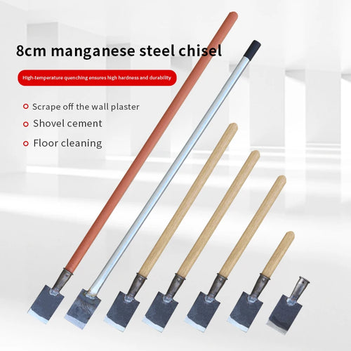 8cm manganese steel small shovel with wooden handle, cement floor cleaning construction site, extended shovel blade,